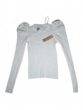 Dreamers White Ribbed Puff-Sleeve Long Sleeve Top